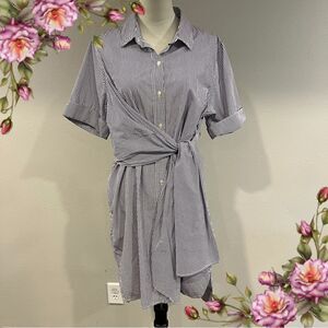Free Assembly Striped‎ Button-Up casual Dress with Waist Tie size extra large